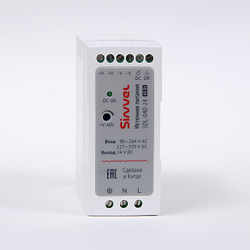 SDL-040-24 | Блок питания SDL 40 Вт, питание 90-264В AC, 127-370В DC; выход 24В DC, пластиковый корпус, Sinvel