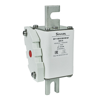 SVF-110B1K1000-500-aR | Предохранитель, 500 А, 1000 В DC / 1000 В AC, aR, ножи под болт, габ 1, монт расст 110 мм, Sinvel 
