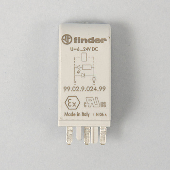 9902902499 | Модуль индикации и защиты; зеленый LED + диод (+ A1); 6...24В DC, Finder