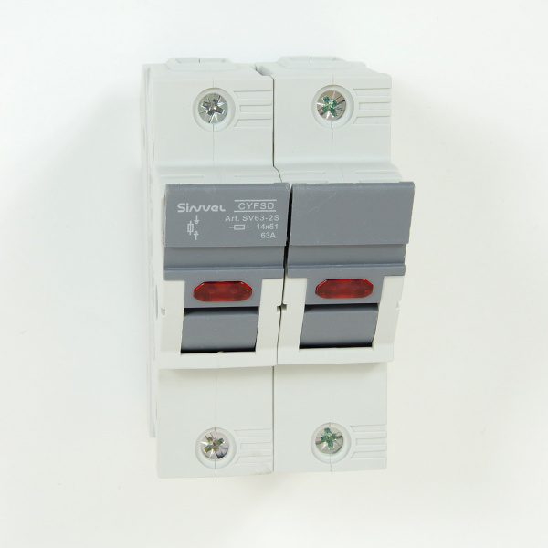 SV63-2S | Модульный ПВР, 63 А, 2Р, для 14х51мм, LED, 690 B AC/ 250 B DC, Sinvel 