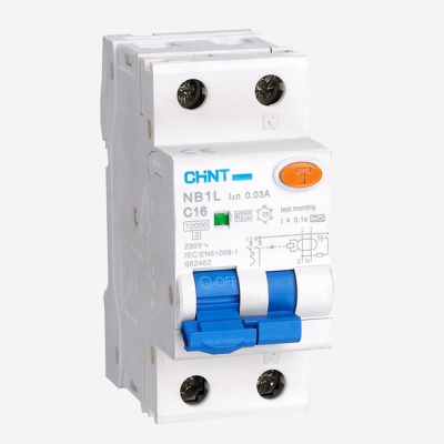 203102 | Дифференциальный автомат NB1L 1P+N B32 30мА тип AC 10кА (36mm), Chint