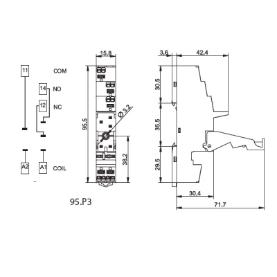 95P3SPA | Розетка 1P, с пластиковой клипсой и безвинтовыми клеммами Push-in, для реле 40.31, Finder