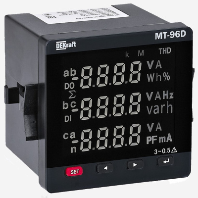 51500DEK | Мультиметр 96х96мм трехфазный, вход 600В 5А, THD, RS485, МТ-96D, Dekraft