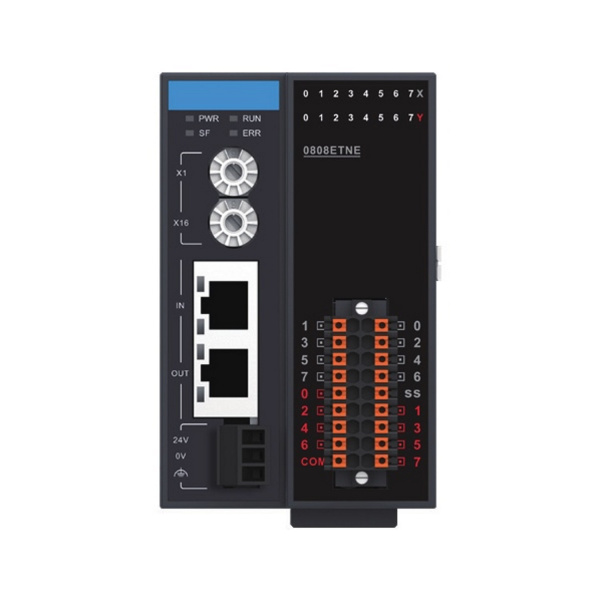 GR10-0808ETNE | Модуль расширения ведомый EtherCAT 8 дискретных входов и 8 транзисторных выходов NPN, съемный пружин, Inovance
