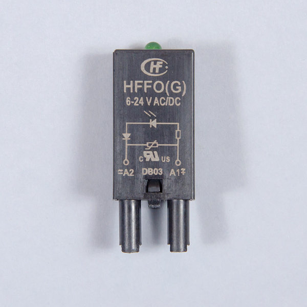 HFFO(G) | Модуль индикации и защиты; зеленый LED + варистор; 6...24В AC/DC, для розеток 18FF и 14FF, Hongfa