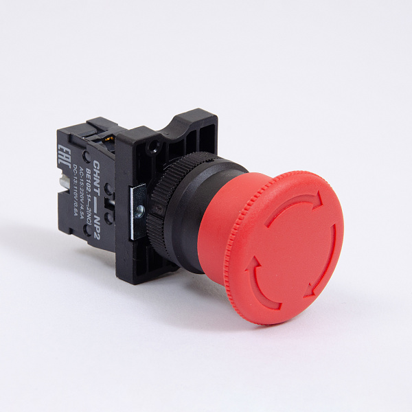 574833 | Кнопка грибок диаметр 40мм, фиксация, возврат поворотом NP2-ES542 красная, 1НЗ, IP40, Chint