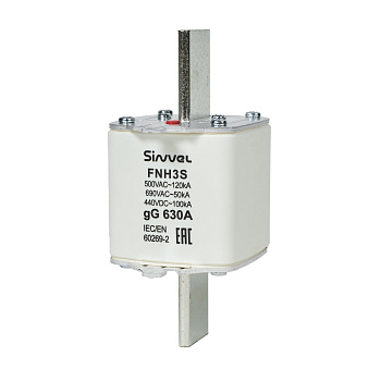 FNH3S-630 | Предохранитель 630 A, габарит 3, gG, 500 B AC/ 440 B DC, боёк, Sinvel 