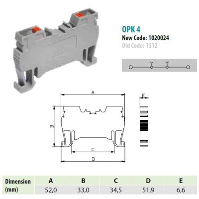 1020029 | OPK 4 | Клеммник пружинный быстрозажимной (Push in), 4мм.кв. (красный),1517 (уп. 100шт), Onka
