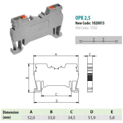 1020015 | OPK 2,5 | Клеммник пружинный быстрозажимной (Push in), 2,5мм.кв. (черный),1504, Onka
