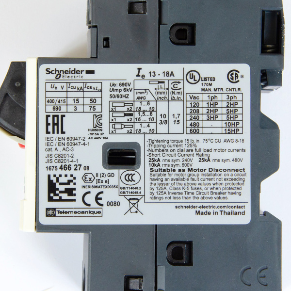 Автоматический выключатель, серия GV2ME, 13...18А, Schneider Electric, GV2ME20