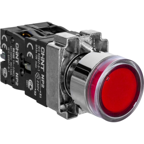 575778 | Кнопка управления NP2-BW1462 выступающая, красная, 1НЗ, AC/DC230В (LED), IP40, Chint