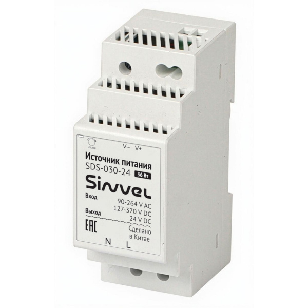Блок питания модульный 36Вт, вход 90-264В AC, 127-370В DC; выход 24В DC, пластиковый корпус, Sinvel, SDS-030-24