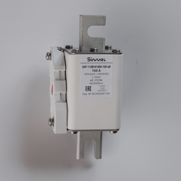 SVF-110B1K1000-100-aR | Предохранитель, 100 А, 1000 В DC / 1000 В AC, aR, ножи под болт, габ 1, монт расст 110 мм, Sinvel 
