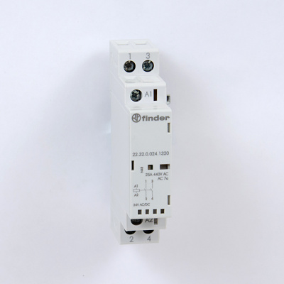 223200241320 | Контактор, 2НО, 25 А, 24В AC/DC, мех.индикатор + LED, AgNi, Finder