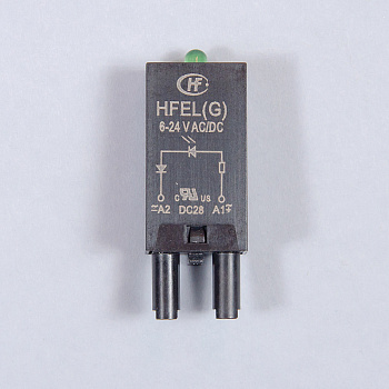 HFEL(G) | Модуль индикации и защиты; зеленый LED; 6...24В AC/DC, для розеток 18FF и 14FF, Hongfa