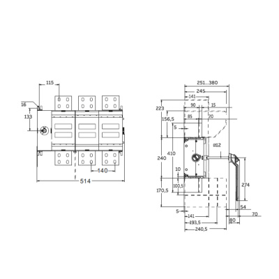 SDV3200-3SH | Выключатель-разъединитель, 3200 А, 3Р, видимый разрыв, межпол расст 140мм, шток 280мм, Метал ручка, Sinvel