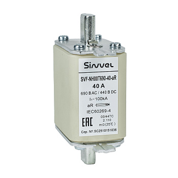 SVF-NH00T690-40-aR | Предохранитель, 40 А, 690 В AС, aR, габарит 00, ножи, Sinvel 