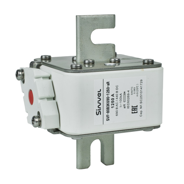 SVF-80B3K690-1250-aR | Предохранитель, 1250 А, 690 В AС, aR, ножи под болт, габ 3, монт расст 80 мм, Sinvel 