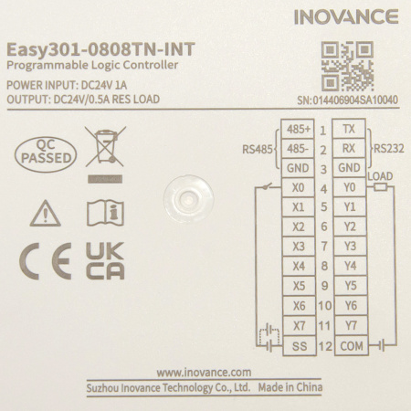 Easy301-0808TN | ПЛК Easy301, 8 входов PNP/NPN, 8 выходов NPN, 1x RS485, 1x RS232, 1x USB, 4 сервооси , Inovance