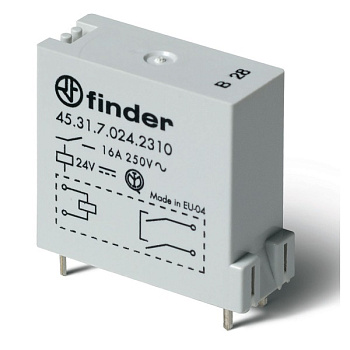 453170240310 | Миниатюрное реле, серия 45, 24В DC чувств., 16А, 1NO, Finder