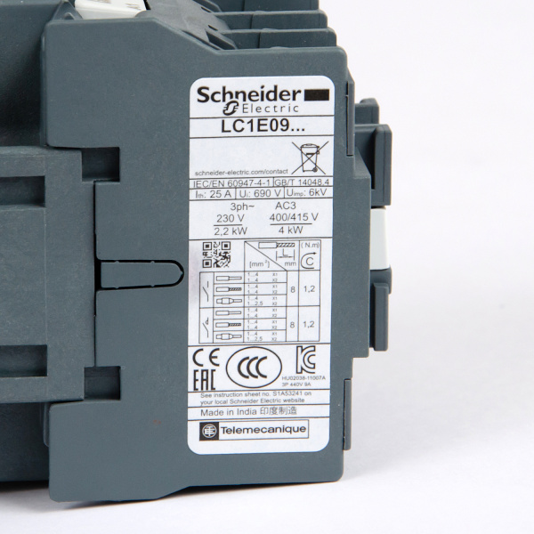 LC1E0910M5 | Контактор, серия EasyPact TVS, 3P, 9А, 1НО, управление 220В AC, Schneider Electric
