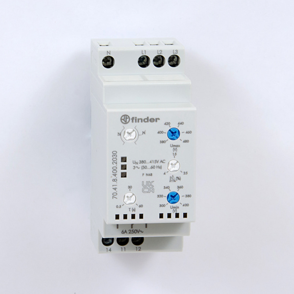704184002030 | Трехфазное реле напряжения 70.41 функции: чередования, обрыва и асимметрии фаз, Finder