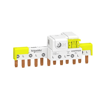 A9XPP606 | Шинка гребенчатая 1Р+N, шаг 9мм, 63А, 6 модулей с вводной клеммой, Schneider Electric