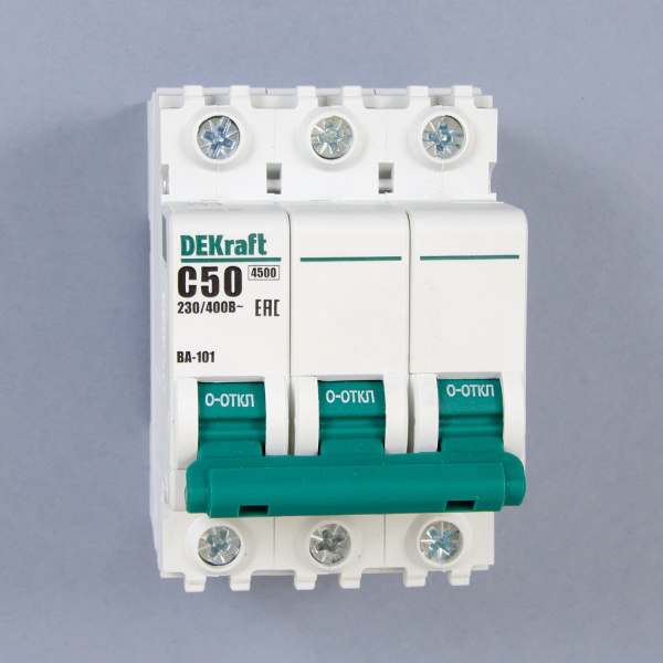 11083DEK | Автоматический выключатель ВА-101 3P 50А C 4.5кА, Dekraft