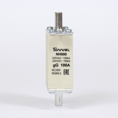 FNH000S-100 | Предохранитель 100 A, габарит 000, gG, 500 B AC/ 250 B DC, боёк, Sinvel