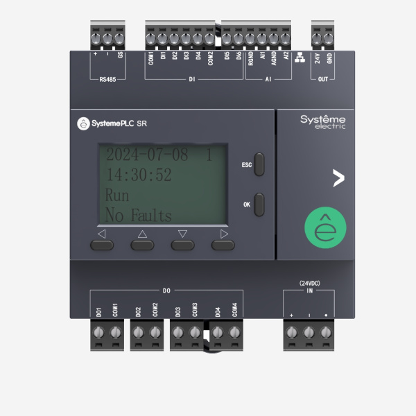 ZR2PP11BD2A | Интеллектуальное реле SR2; 24 VDC; дисплей; 12 IO: 6 DI, 4 DO (реле); 2 AI; 1xRS485, 1xRJ45, Systeme Electric