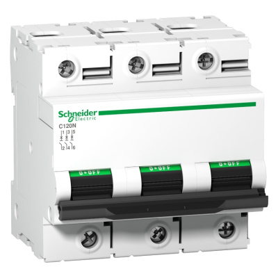 A9N18389 | Автоматический выключатель Acti9 C120N 3п 125А, кривая D, 10кА, Schneider Electric