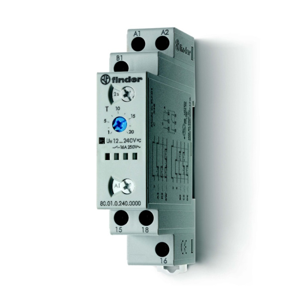 800102400000 | Таймер 83 серии, функции AI;DI;SW;BE;CE;DE, 1 СО, питание 12…240В АС/DC, Finder