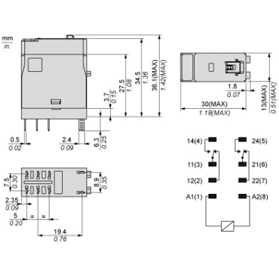 RXG21M7 | Миниатюрное реле, серия RXG, 220В AC, 5А, 2CO, Schneider Electric