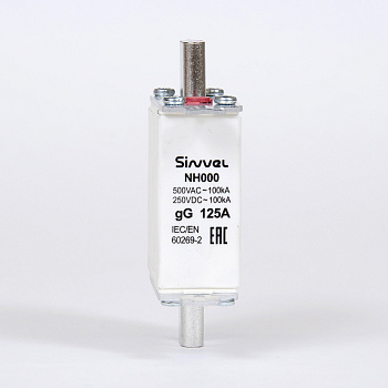 FNH000S-125 | Предохранитель 125 A, габарит 000, gG, 500 B AC/ 250 B DC, боёк, Sinvel 