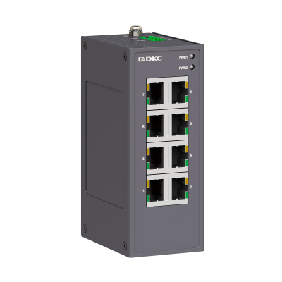 dkcN1000-8T-P2 | Неуправляемый коммутатор, 8×10/100Base-T(X) портов RJ45, 12-48В DC/18-30В AC, с резервированием, DKC
