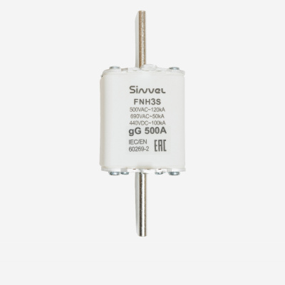 FNH3S-500 | Предохранитель 500 A, габарит 3, gG, 500 B AC/ 440 B DC, боёк, Sinvel