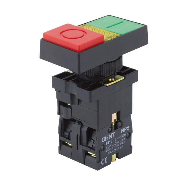 574840 | Двойная кнопка "Пуск-Стоп" NP2-EL8325 1НО+1НЗ, подсветка 230В AC, IP40, Chint