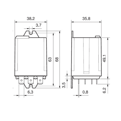 628391250009 | Реле с клеммами в наконечники Faston 250 серии 62.83, управление 125В DC, контакты AgCdO 3CO 16А, Finder