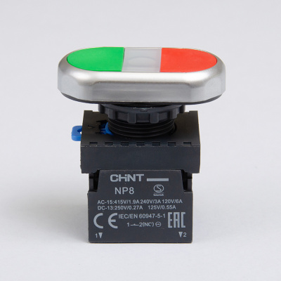 667564 | Двойная, кнопка NP8-11SD/4 красный, AC110-230В(LED), 1НО+1НЗ, IP65 (Аналог ch667174), Chint
