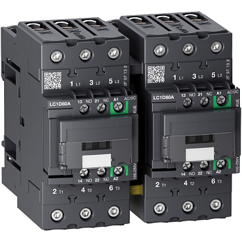 LC2D80AKUE | Контактор реверсивный, серия Tesys D Green, 3P, 80 А, AC3, 1 НО +1 НЗ, 100-250В AC/DC, Schneider Electric