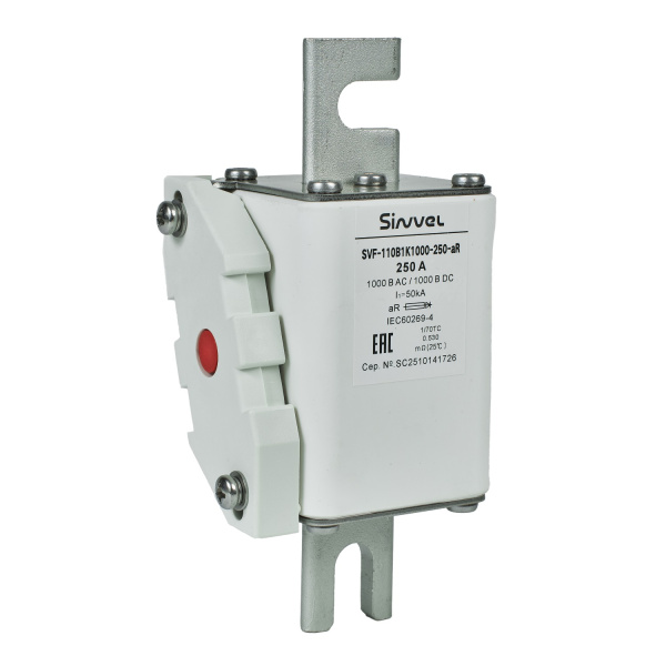 SVF-110B1K1000-250-aR | Предохранитель, 250 А, 1000 В DC / 1000 В AC, aR, ножи под болт, габ 1, монт расст 110 мм, Sinvel 
