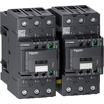 LC2D50AEHE | Контактор реверсивный, серия Tesys D Green, 3P, 50 А, AC3, 1 НО +1 НЗ, 48-130В AC/DC, Schneider Electric