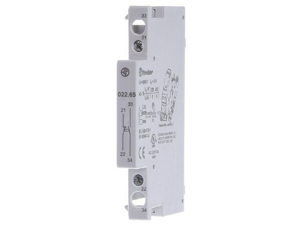 02265 | Модуль дополнительных контактов для контакторов 22.44, 22.64, 1НО+1НЗ, 6А, Finder