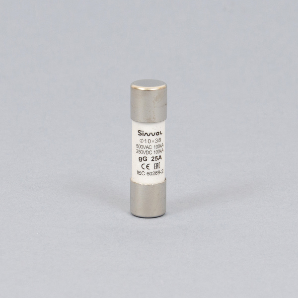 SV1038-25 | Плавкая вставка 25 А, gG, 10х38 мм, 500 В АС/ 250 B DC, Sinvel 