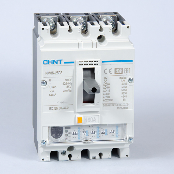 271334 | Автоматический выключатель NM8N-250S EN 3P 160А 50кА с электронным расцепителем, Chint