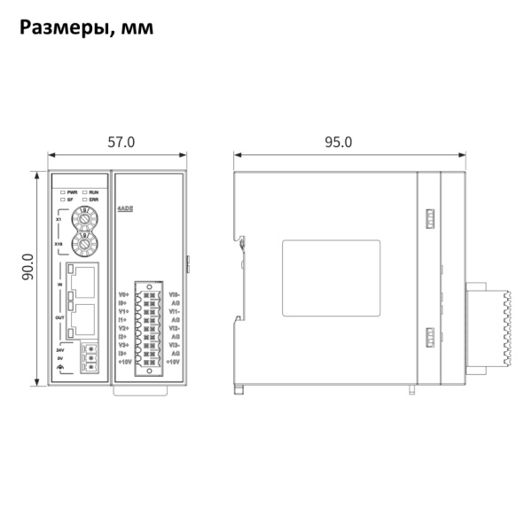 GR10-4ADE | Модуль расширения ведомый EtherCAT 4 аналоговых входа, съемный пружинный зажим, Inovance