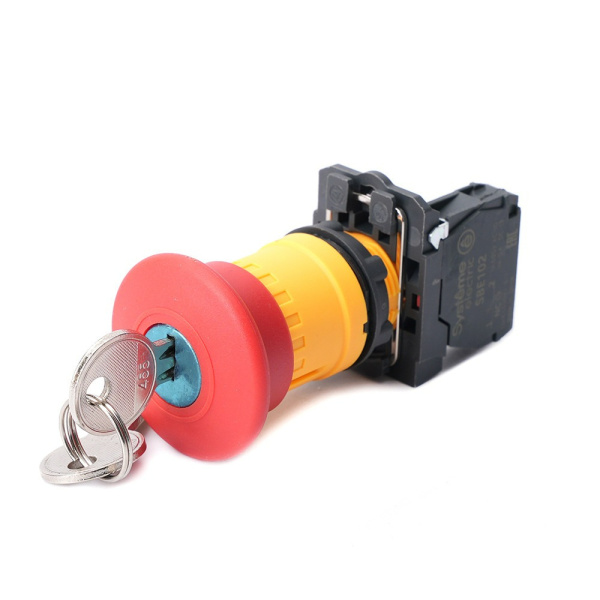 SB5AS9442 | Кнопка, грибовидный толкатель 40мм, ключ для возврата, пластик, 1НЗ, Systeme Electric