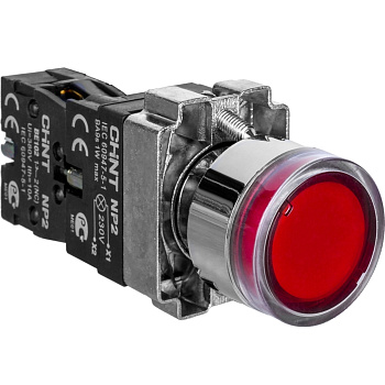 573823 | Кнопка NP2-BW3461, 1НЗ, металл, красная, подсветка LED 230В AC/DC, IP40, Chint