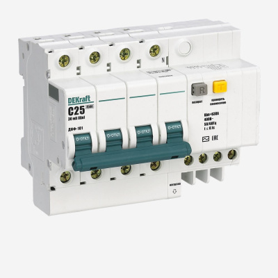 15067DEK | АВДТ 3Р 50А 100мА тип AC характеристика C ДИФ-101 4,5кА, Dekraft