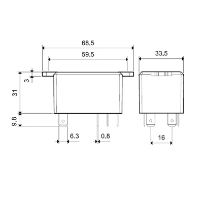 668290121000 | Реле с клеммами в наконечники Faston 250 серии 66.82, управление 12В DC, контакты AgNi 2CO 30А, Finder